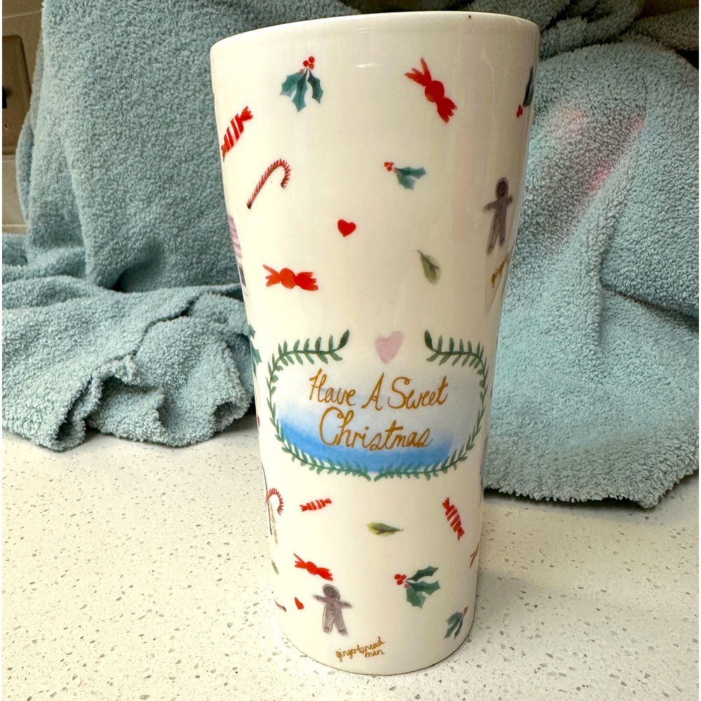 Ciroa Have a Sweet Christmas Porcelain 12 oz Travel Tumbler w/lid NWOT